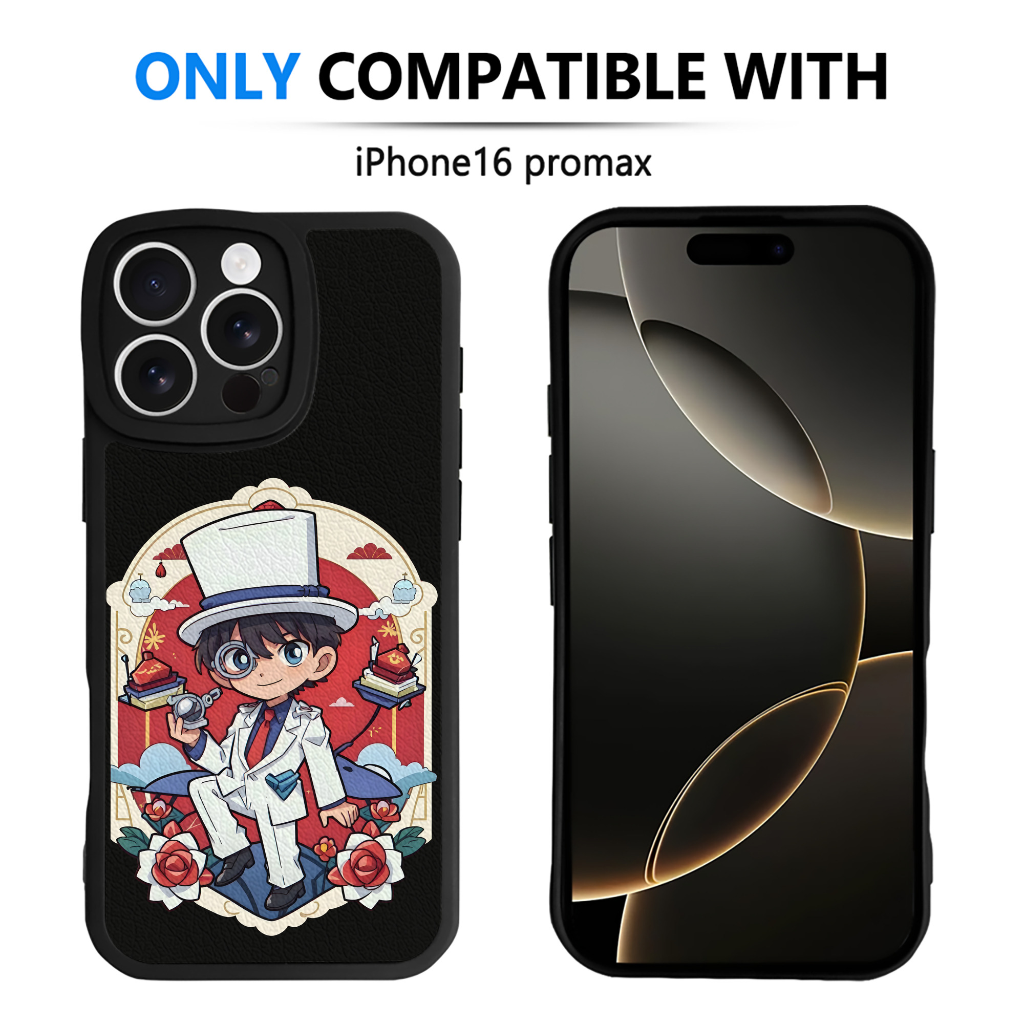 （画像用） 名探偵コナン くろば かいと Detective Conan Kuroba Kaito 【iPhone 16シリーズ対応】シリコンスマホケース（レザー調） 材質：シリコン